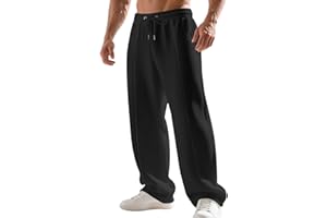 Men’s Waffle Knit Lounge Pants Drawstring Elastic Waist Wide Leg Relaxed Fit Pant with Pockets Soft Comfortable