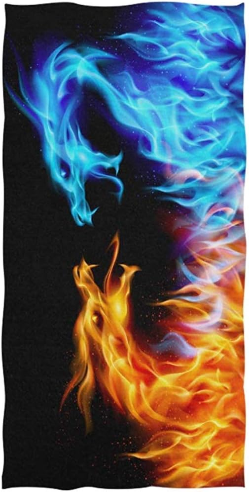 Candi Shop Bleu Et Rouge Feu Flamme Sparkle Dragon Sur Serviette De Bain Noire Serviettes A Main Absorbantes Pour Salle De Bains Amazon Fr Cuisine Maison