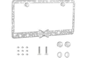 HEQXWL Bling License Plate Frame for Women, 1 Pack Sparkly Diamond Car Tag Covers with Rhinestone Crystals & Glitter Screw Caps, Stainless Steel Girly Auto Accessories, for Her (White+White Bow)
