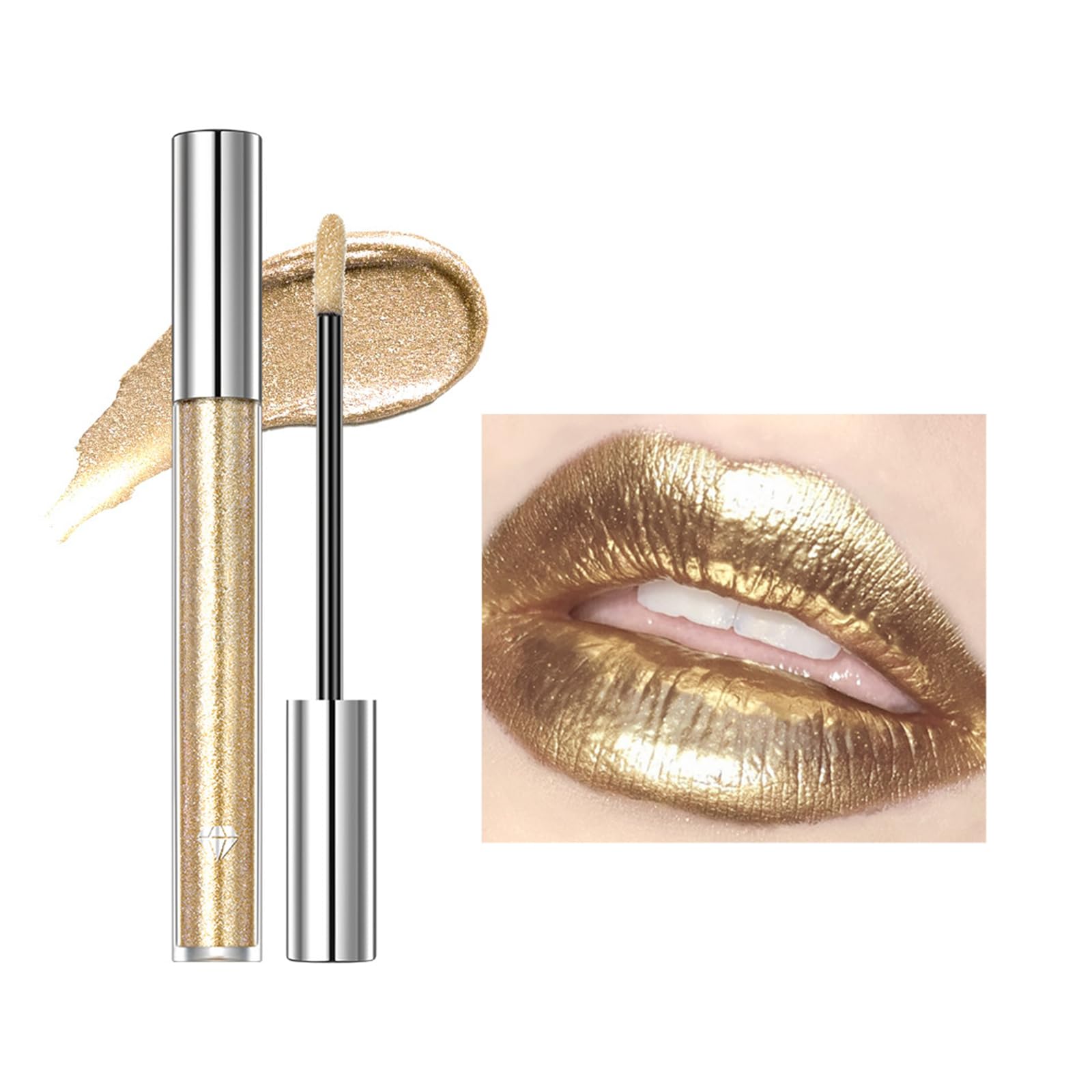 Liquid lipstick, 2.4g non-stick lip gloss, Shimmering lipsticks, Long-lasting colour, Eyeshadow multi-purpose colour, Gold, Lipstick