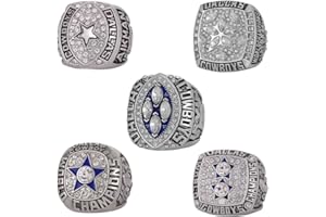 RyDdpz SILVER VERSION RINGS GIFT SET DALLAS RUGBY 1971 1977 1992 1993 1995 WORLD CHAMPIONSHIP RING, 5 RINGS SET WITH 5-HOLE WOODEN DISPLAY BOX PACKAGING, HOLIDAY GIFT FOR BASEBALL FANS