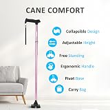 Rehand Folding Adjustable Walking Stick Pink Self Standing Pivot 8-Height view 2