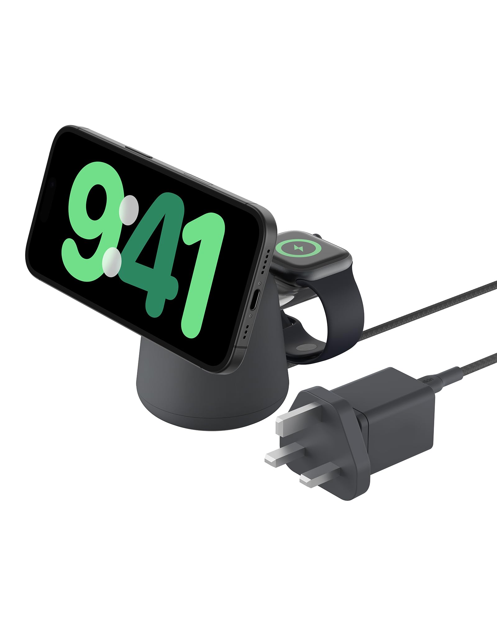 Belkin BoostCharge Pro 2-in-1 Wireless Charging Dock with MagSafe 15W Fast Charge iPhone Charger Compatible with iPhone 17, Air, 16, 15, 14, and 13 Series, AirPods, and Other MagSafe Enabled Devices