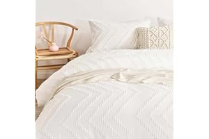 Nanko White Duvet Cover California King, 3pc Boho Tufted Microfiber Cal King Comforter Cover Set, All Season Aesthetic Shabby Chic Soft Embroidery Textured Geometric Quilt Cover 104x96 inches
