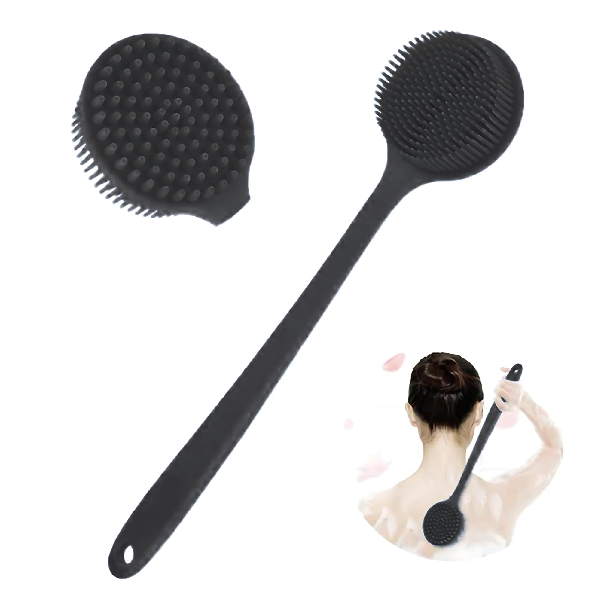 EdenPurea Silicone Body Scrubber with Long Handle, Double-Sided Bath Brush for Exfoliation & Massage, Lightweight Shower Back Scrubber with Non-Slip Grip