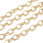 KISSITTY 16.4 Feet/ 5m Real 18K Gold Plated Twisted Chains Flat Oval Link Cable Chains for Choker Bracelet Necklaces Jewelry Making 8x6x1.1mm