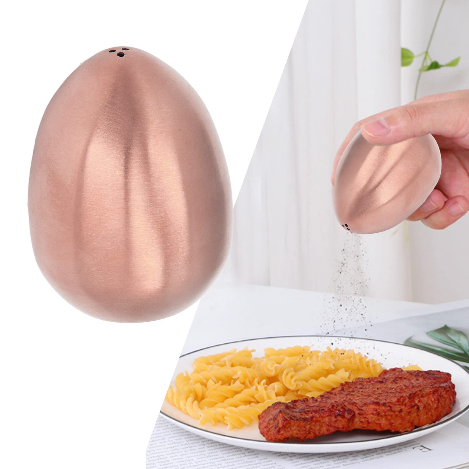 Copper Salt and Pepper Shakers,Egg Shaped Salt and Pepper Shakers,Egg Spice Shaker Stainless Steel Egg Shaped Pepper Shaker for Outdoor Barbecue Restaurant Banquet Party Travel Salt Shaker(Rose G