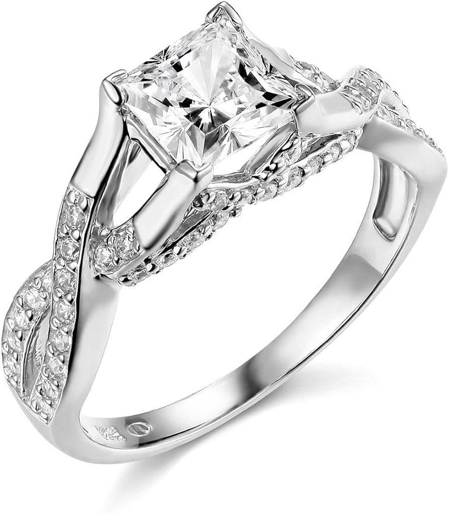 TWJC 14k Yellow OR White Gold Solid Princess Square Wedding Engagement Ring