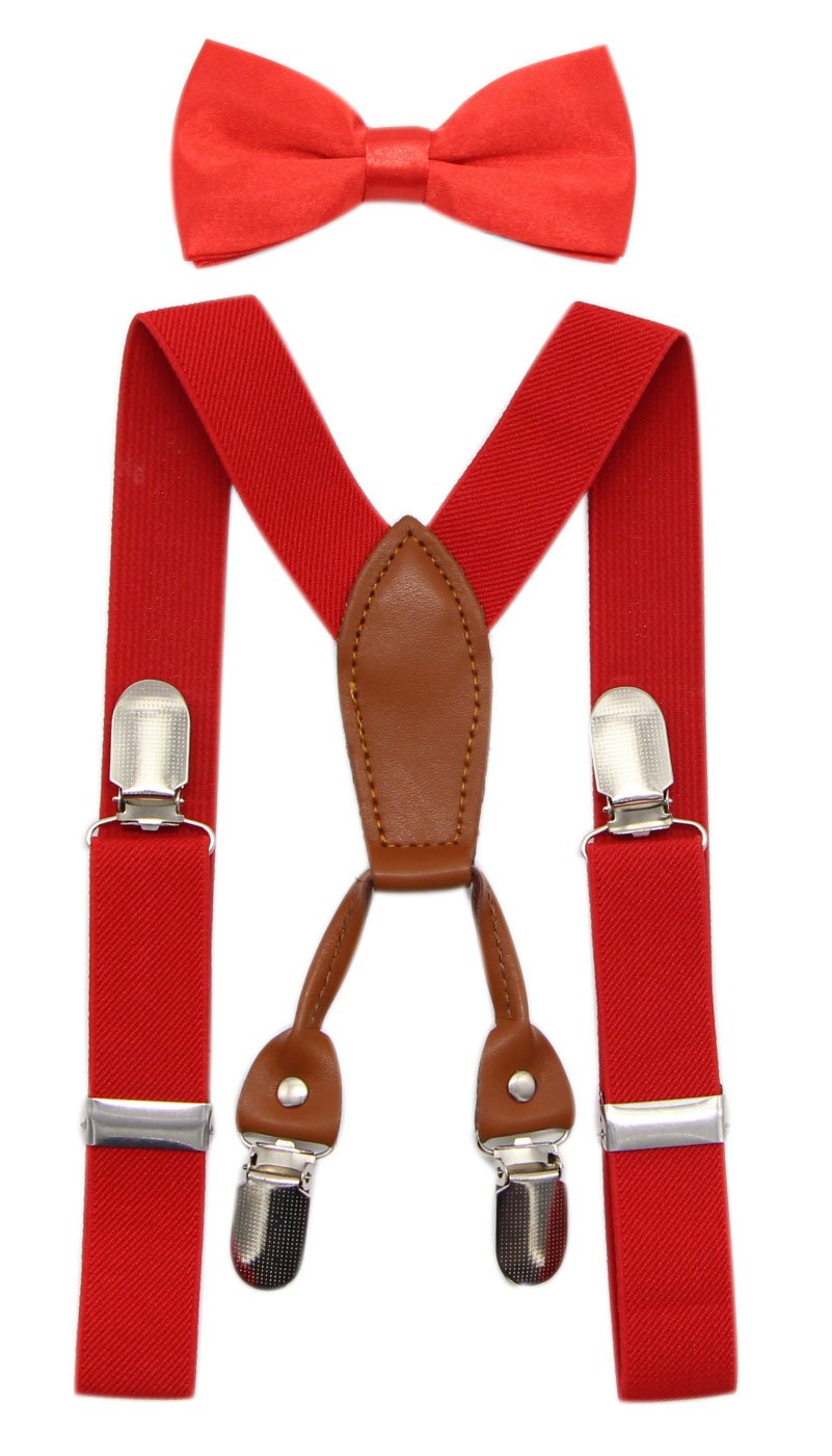 JAIFEI Toddler Kids 4 Clips Adjustable Suspenders and Matching Bow Tie