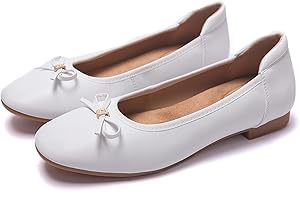 MUMUWU Women's Comfortable Ballet Flats Round Toe Flat Shoes for Women Bow Dressy Flats Shoes with Arch Support Insole