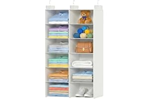 ALLTIDYUP Dual-Row Hanging Closet Organizer – Foldable Clothes Storage Shelves with 3 Hooks, Space-Saving Wardrobe Organizer 