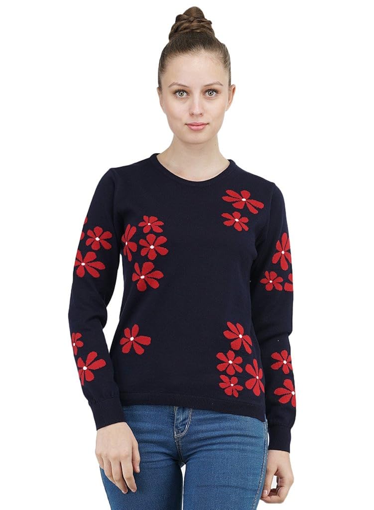 kalt women's round neck full sleeves intarsia cotton sweater