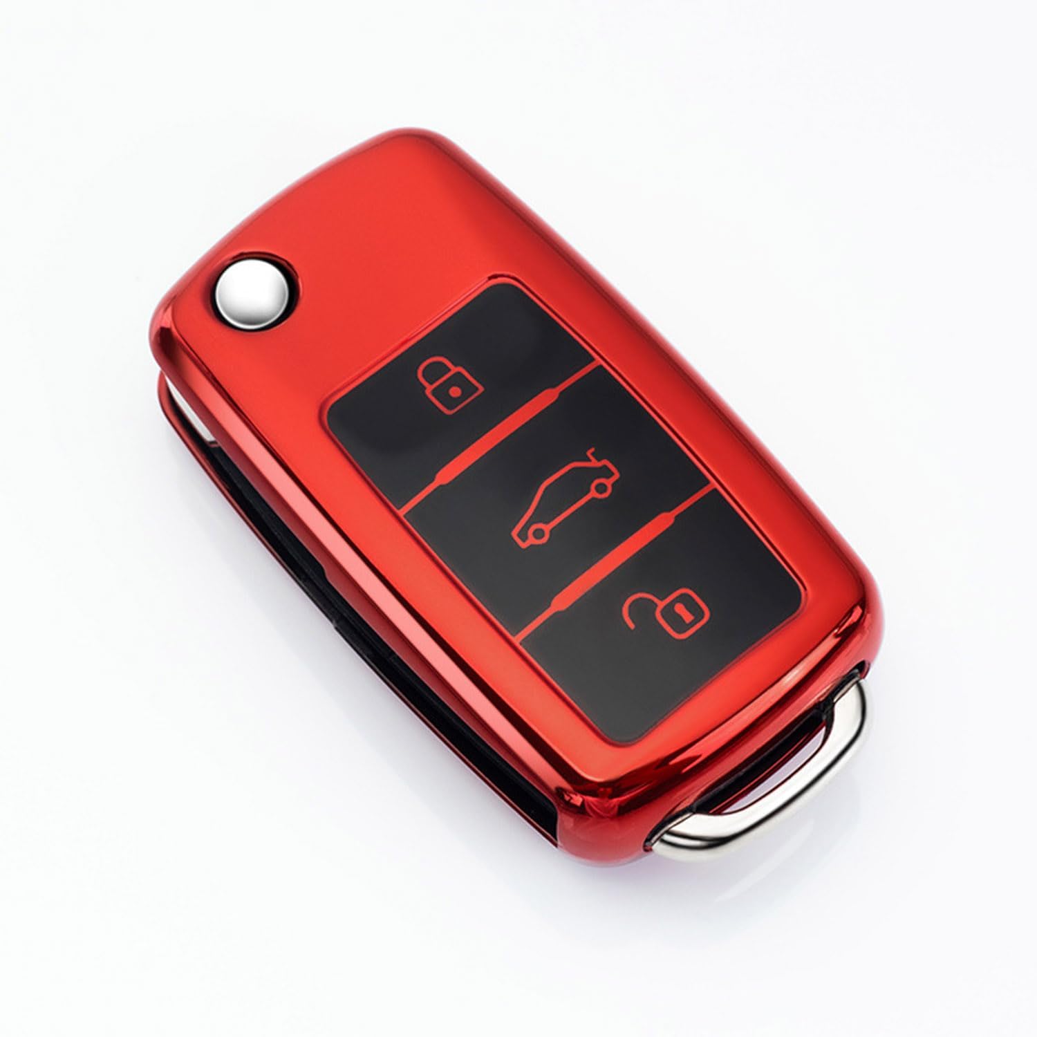 HooRLZ TPU Key Fob Cover Compatible with Vw Caddy Jetta Bora Beetle Golf Polo Passat Scirocco Sharan Touran Tiguan T5 Skoda Seat Ibiza Leon Octavia, Vw Golf Car Key Case Cover Silicone - Red