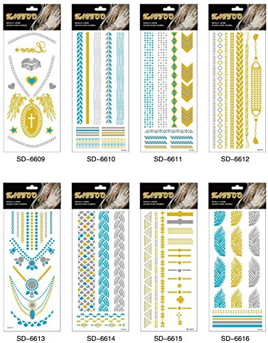 Adecco LLC Temporary Tattoos 8 Sheets Flash Metallic Gold Egyptian Halloween Costume