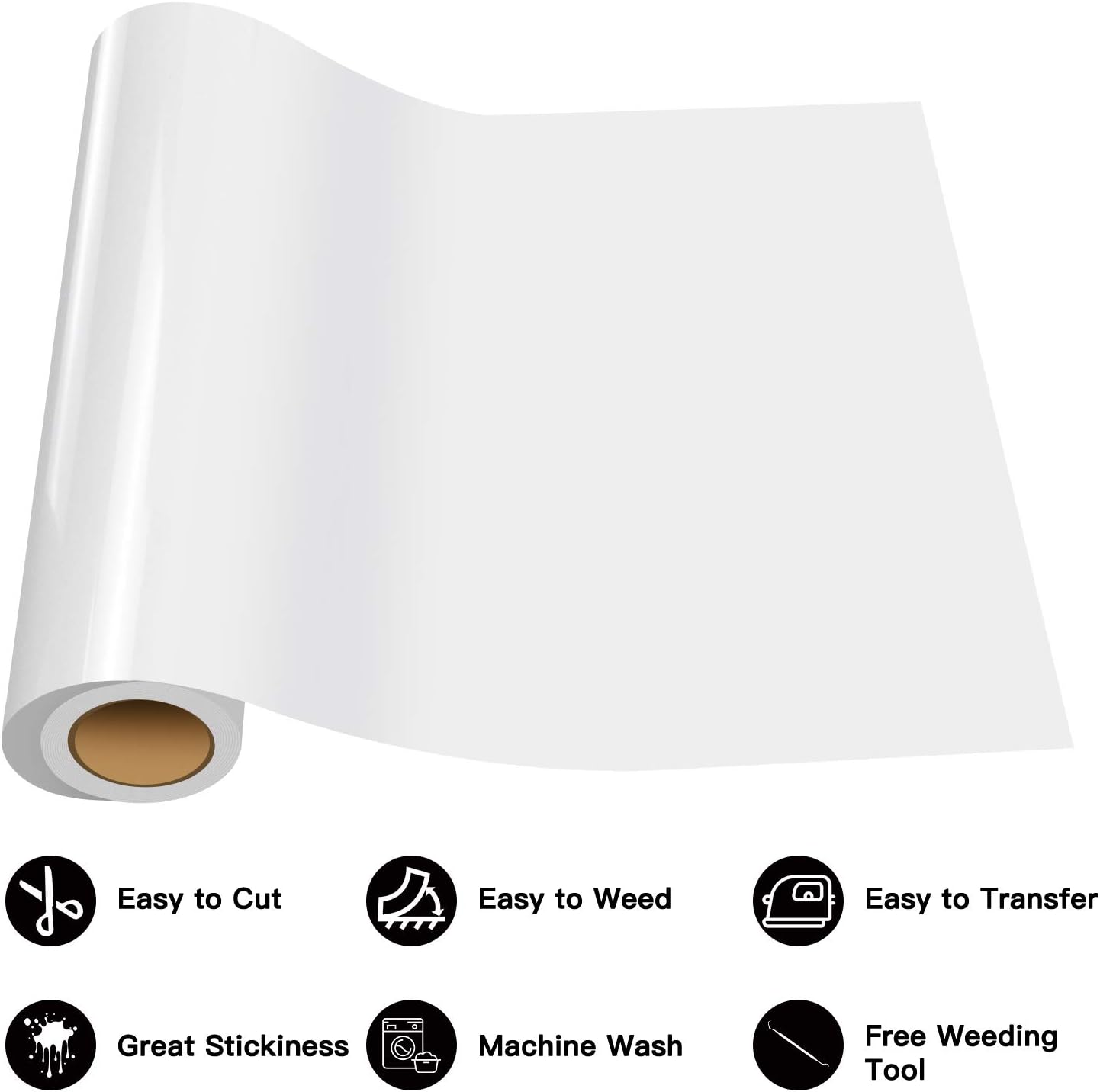 Heat Transfer Vinyl White HTV Rolls - 12" x 20ft White Iron on Vinyl for Cricut & Silhouette Cameo, White HTV Vinyl for Shirts - Easy to Cut & Weed for DIY Heat Vinyl Design: Arts, Crafts & Sewing