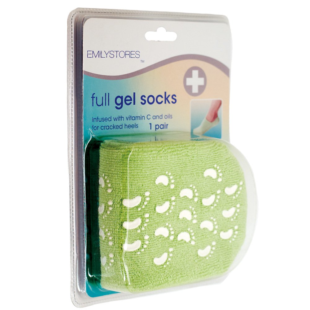 EMILYSTORES Green Moisturize Soften Repair Cracked Skin Moisturizing Treatment Full Gel Jojoba Oil Vitamin E Spa Socks 1Pair : Beauty