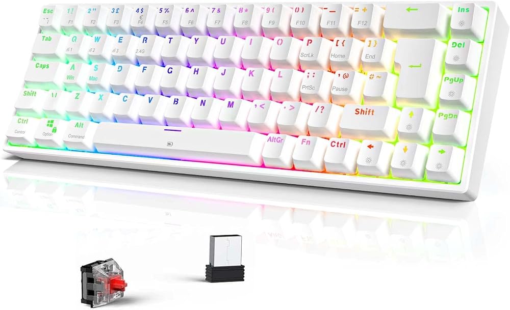 TECURS Wireless Mechanical Keyboard RGB UK Layout 65% Red Switch Bluetooth 2.4G