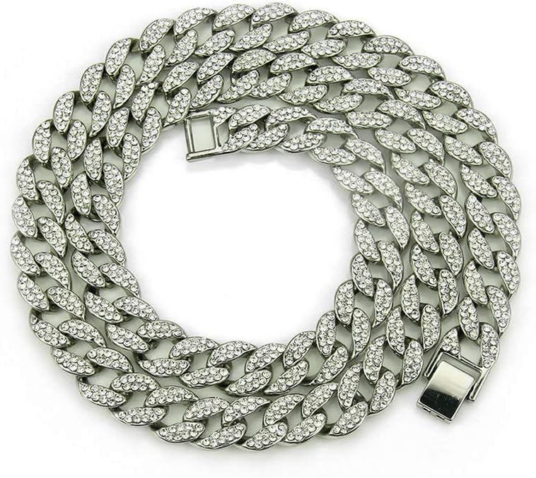 Men's Cuban Hip Hop Real Gold Plated Zinc Alloy Diamond Geometric Type 15mm Width Bling Bracelet 8"(20cm) Chain Necklace Choker 16"(41cm)/18"(46cm)/20"(50cm)/24"(60cm)/30"(75cm)