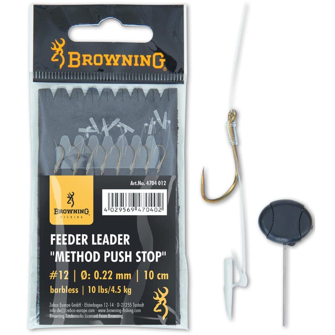 Browning Bronze 12 Feeder Leader Method Push Stop 10 lbs 4.50 kg Diameter 0.22 mm 10 cm Pack of 8