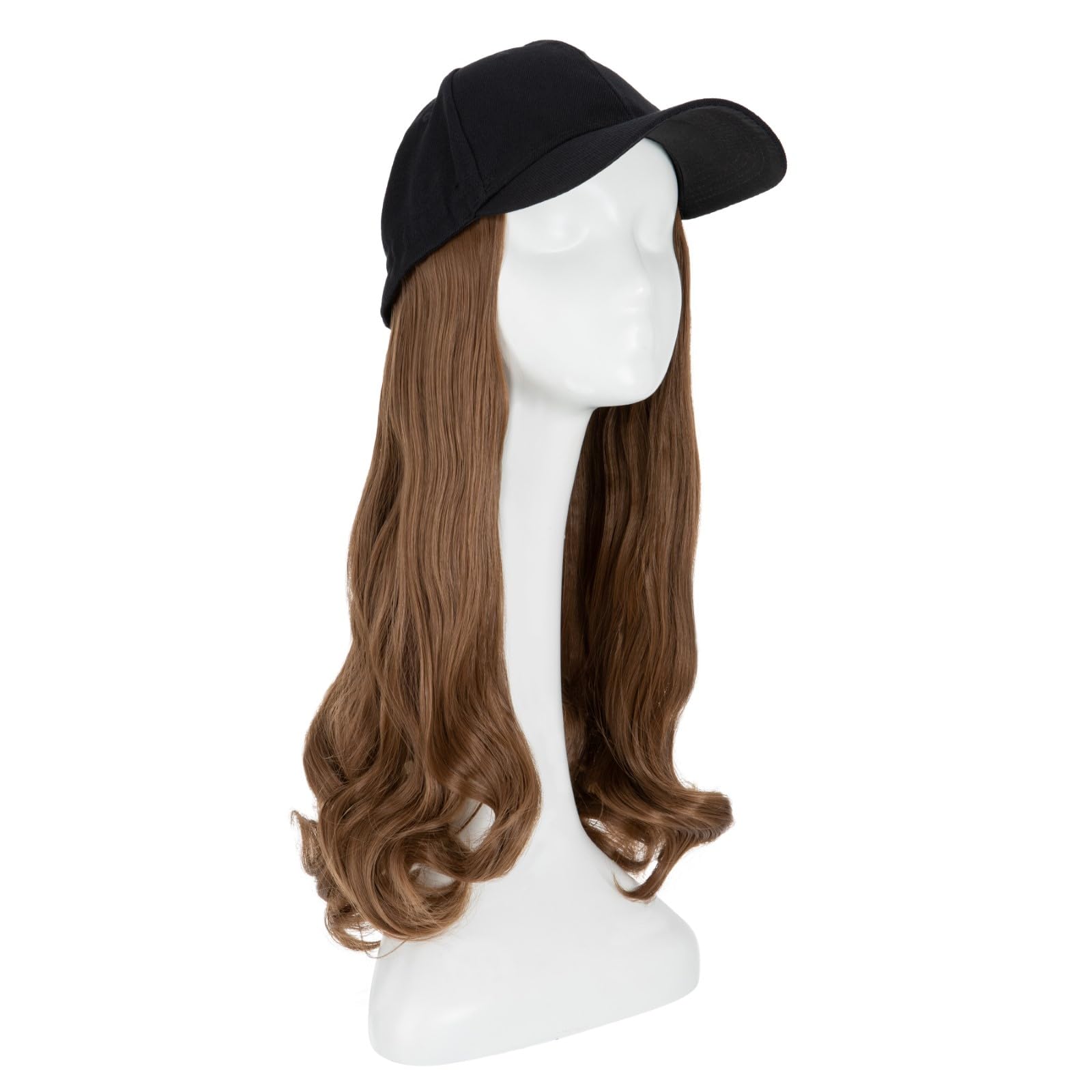 Light Brown Baseball Hat With Synthetic Hair Extension 16 Inch Long Wavy Hair Extensions With Baseball Cap All Cotton Made Black Hat For Women