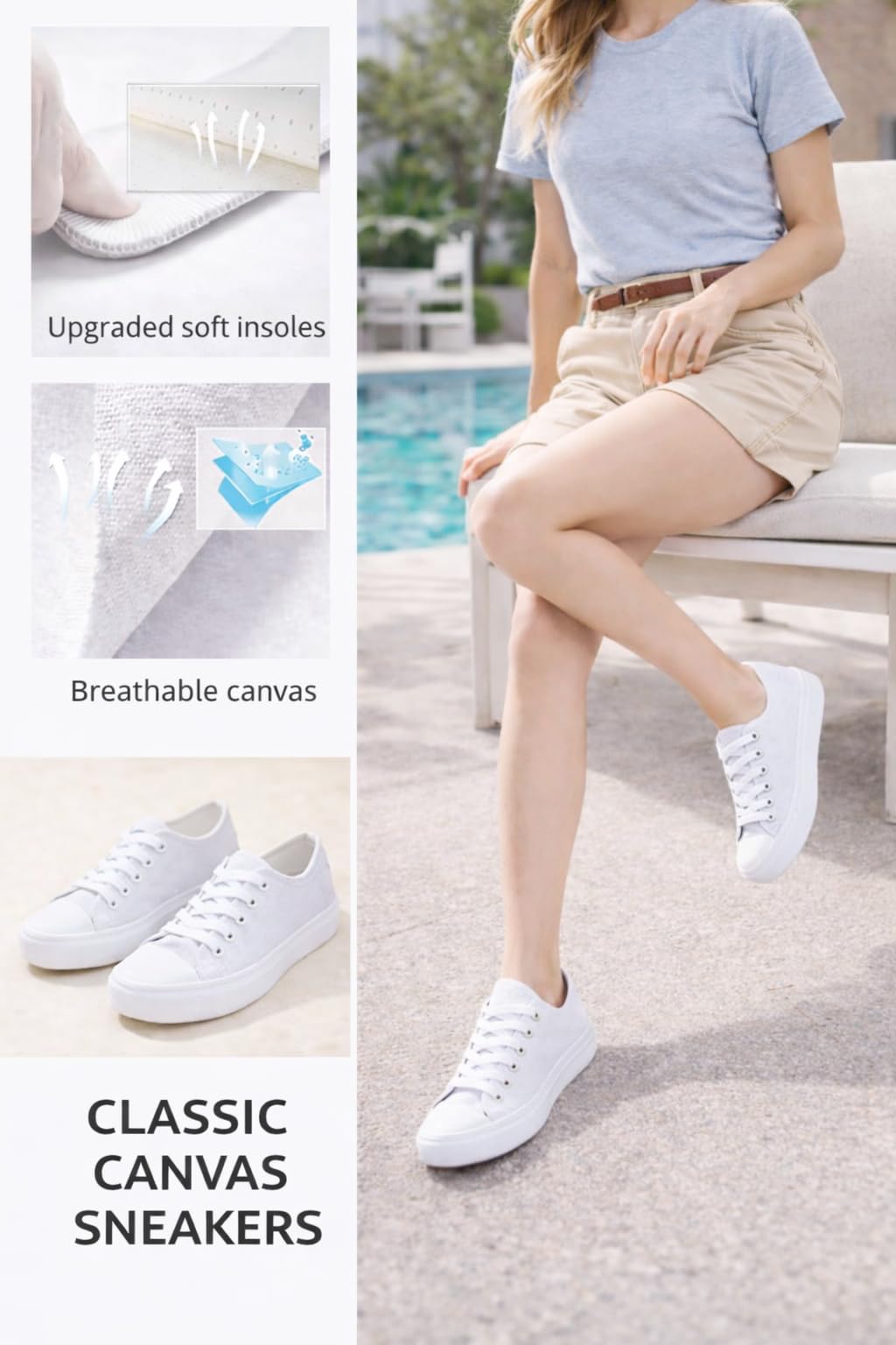 hello basics White Canvas Shoes for Women Casual Low Top Sneakers Fashion Womens Tennis Shoes, White, Size 9