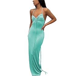 RARITYUS Women Sexy Backless Ruched Maxi Dress