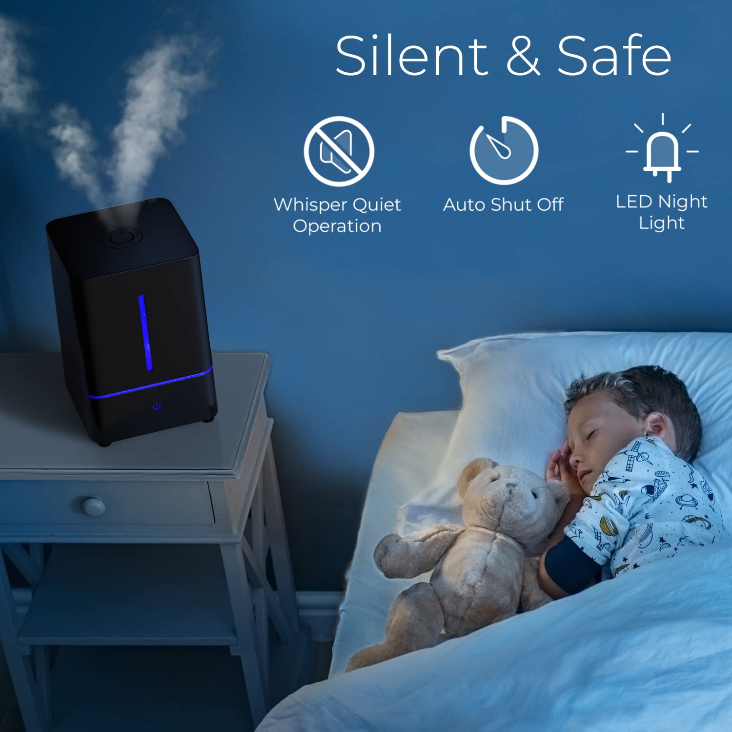 Everlasting Comfort Humidifiers for Bedroom (4L) – Quiet Cool Mist Small Humidifier for Large Room with Oil Diffuser, 40-Hour Runtime, Easy to Clean, Auto Shut-Off, Ideal for Baby Nursery & Plants