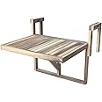 Interbuild Stockholm Folding Balcony Deck Table, Outdoor Hanging Railing Bar Table, FSC Acacia Wood, Adjustable, 24 x 18 Inches, Organic White