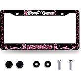Breast Cancer Awareness License Plate Frame Pink Ribbon License Plate Holder for Front and Rear Car Tags Stainless Steel Funny License Plate Car Decoration with Screws 12.2