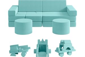 DEYGIA Modular Kids Play Couch 13PCS, Modular Couch Kids, Kids Couch for Playroom, Modular Kids Couch for Boys and Girls (Ice-Snow Blue, M)