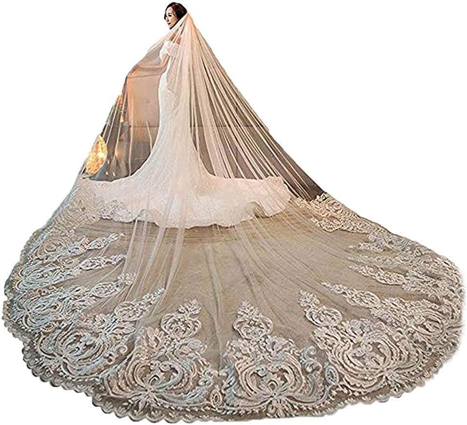 Women's 3M 4M 5M 1T Lace Cathedral Wedding Bridal Veils with Free Comb