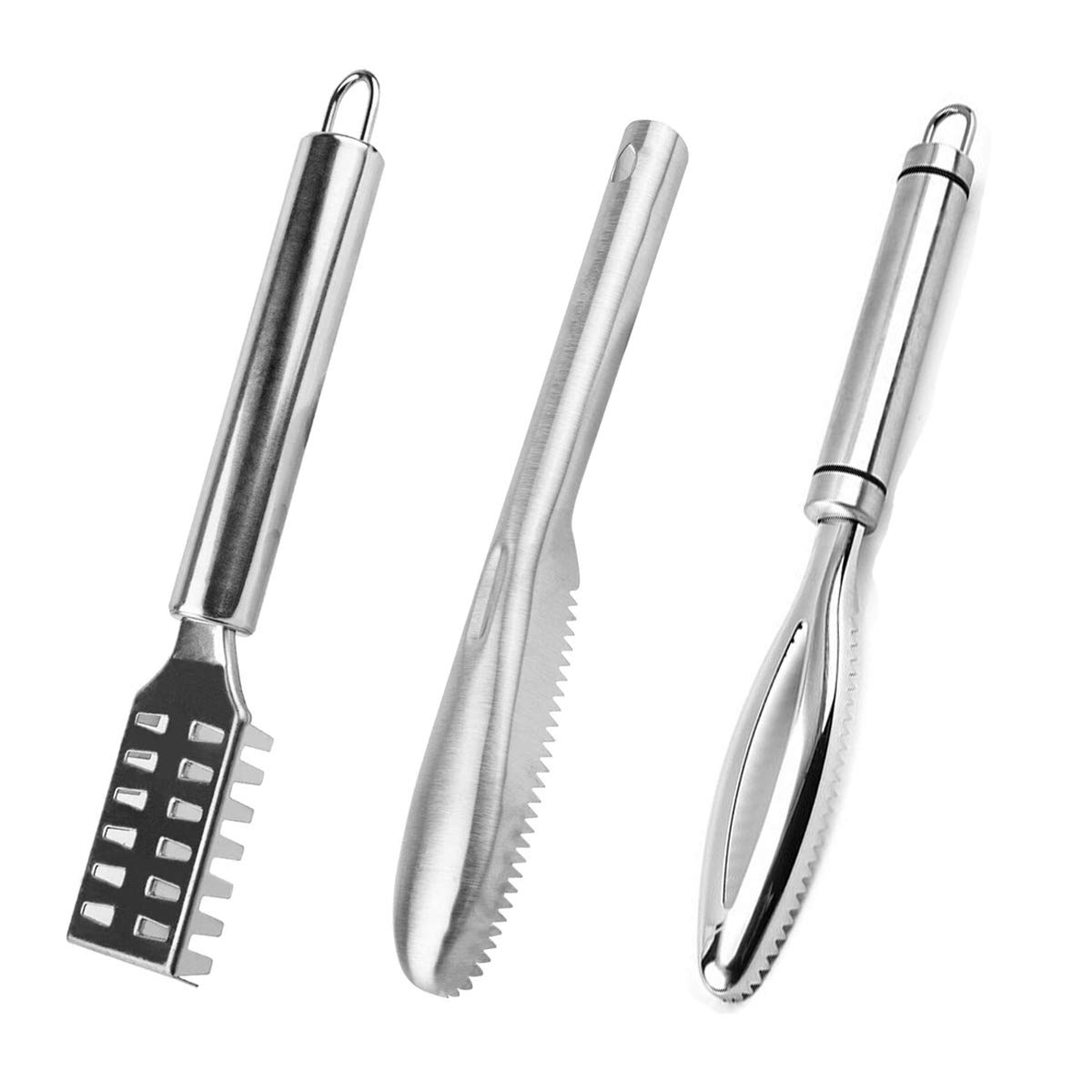 DBAILY Fish Scale Remover, 3pcs Stainless Steel Fish Scale Remover Brush Fish Scale Scraper with Handle Fast Cleaning Fish Skin for Kitchen Gadgets (Silver)