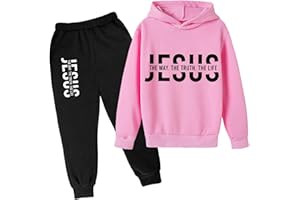 WOMAIL Boys Girls JESUS Hoodie Tracksuit 2 Pieces Set Athletic Casual Hooded Sweatshirt and Joggers Set Sweatsuit Outfits
