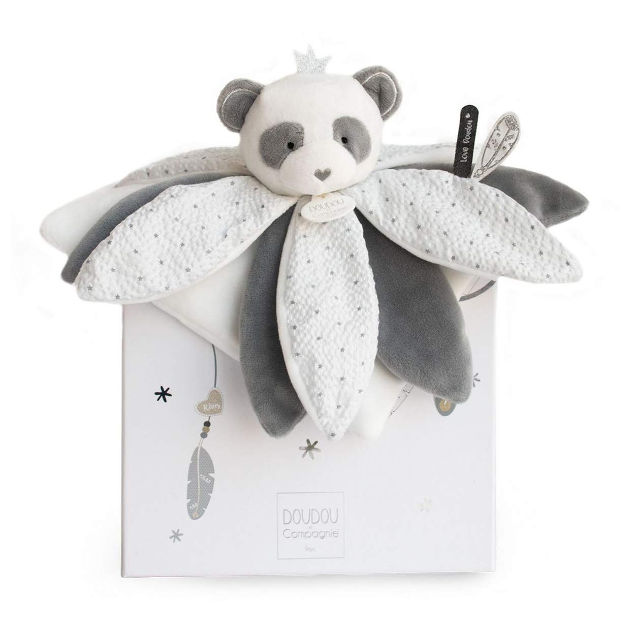 Doudou et Compagnie DC3548 ATTRAPE-REVE Panda Baby Flower Petals, Grey