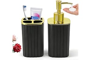 Bathroom Accessories Set 2 Piece- Black and Gold Bathroom Accessory Set, Bathroom Toothbrush Holder Set Includes Soap Dispens