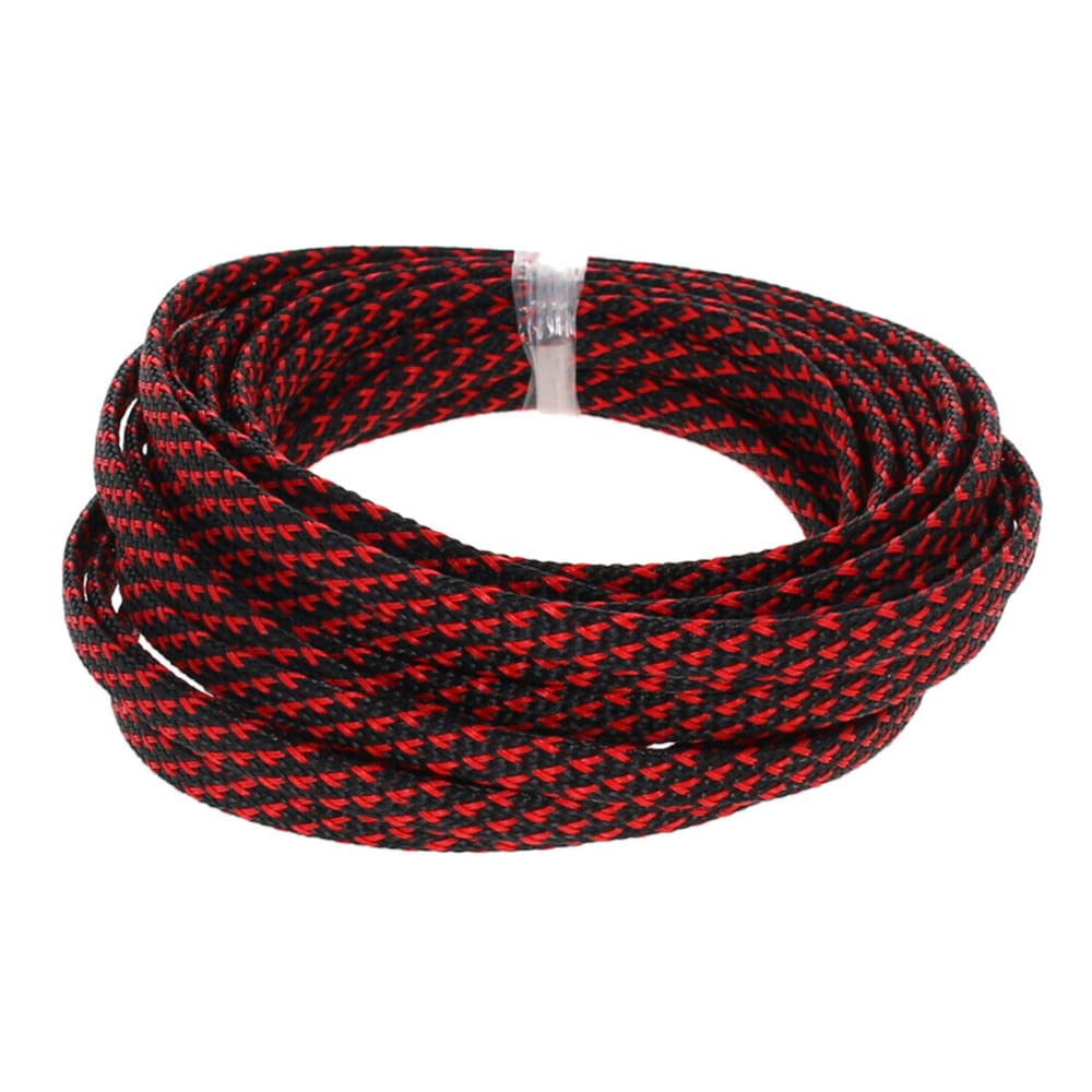 MOCNT PET Expandable Braided Sleeving Wire Braided Sleeve Cable Management Flexible Insulated Sheath Sleeve Loom Tubing Cable Tidy Protection Wrap Cover Black Red 10mm 10Meters