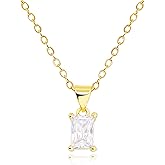MUSEQVE 14K Gold Plated CZ Solitaire Necklace for Women • Princess Cut Square Rectangle Rhombus Cubic Zirconia Diamond Pendant Jewelry • Tarnish Free Adjustable Chain [CZN]