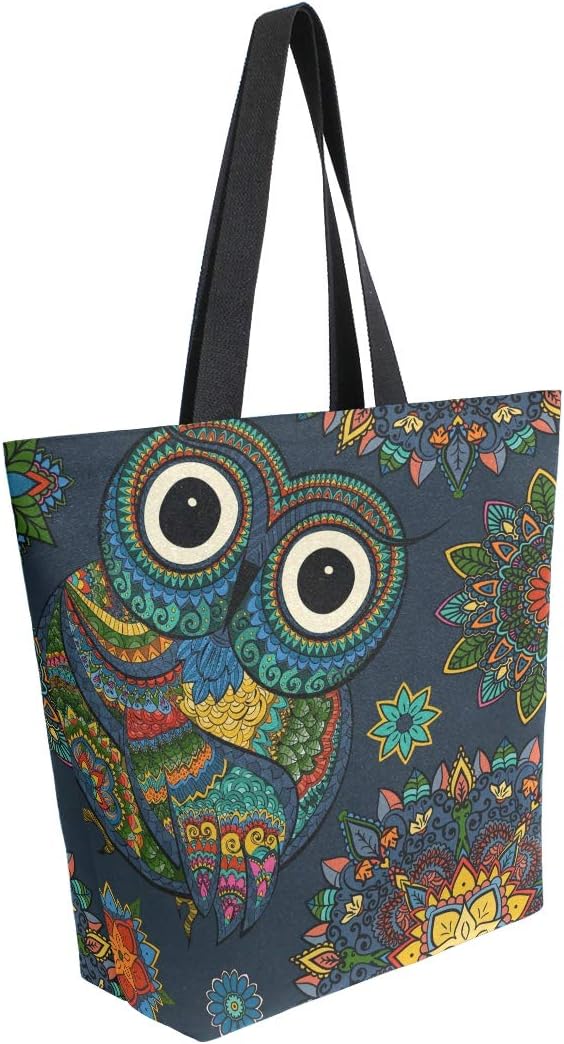 ISAOA Canvas Reusable Shoulder/Hand Tote Shopping Bags,Owl Travel Handbag College Bookbag for Women Girl, Lovely Owl - Image 4