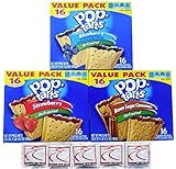UNFROSTED Pop Tarts Variety Pack -Bundle of 3 Boxes Unfrosted Flavors Include: Blueberry, Strawberry, Brown Sugar Cinnamon. 16 count boxes