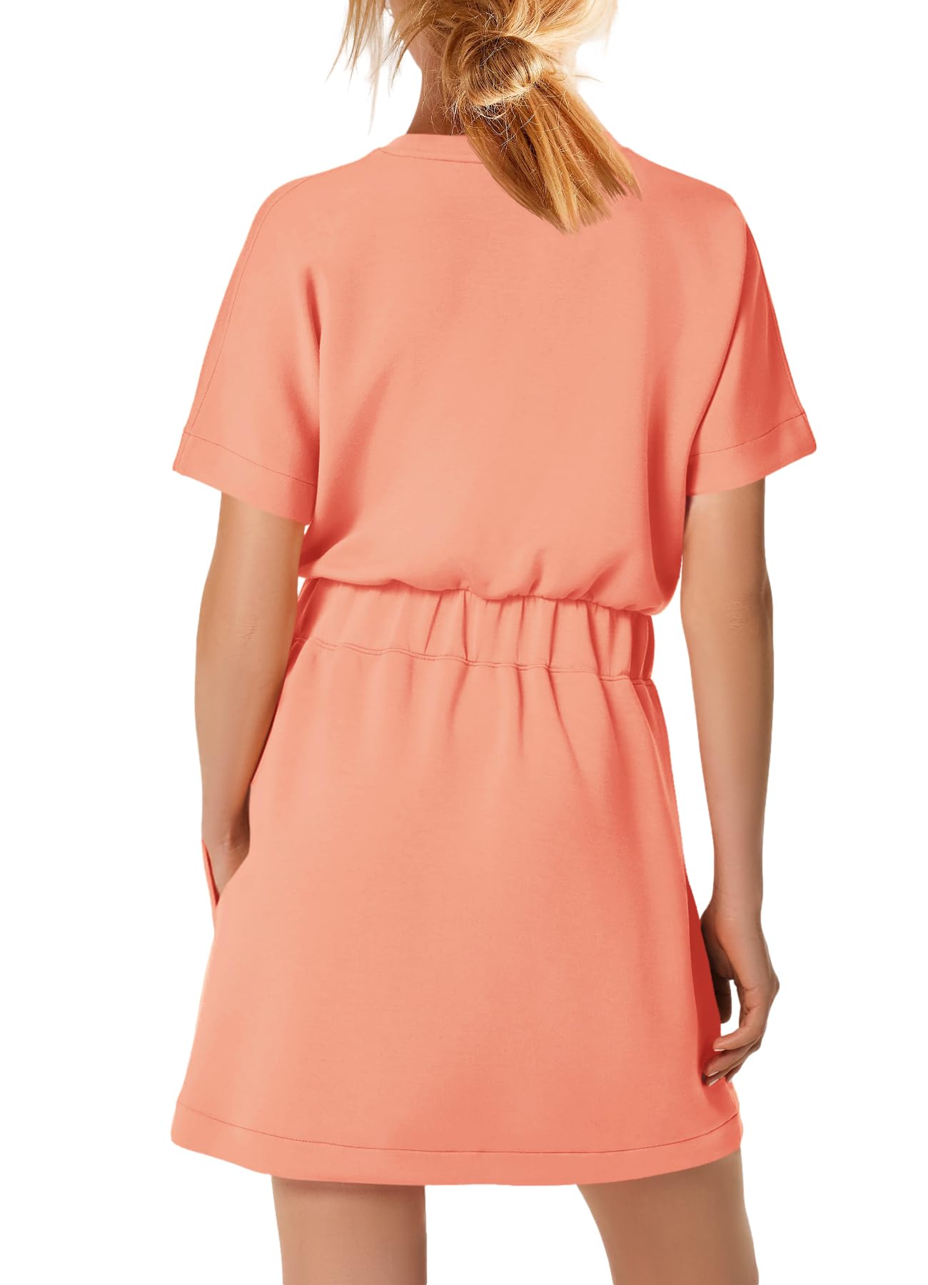 Condition photo showing New/Like New for senserise womens short sleeve t shirt dresses crew neck solid color basic smocked waist dress with p