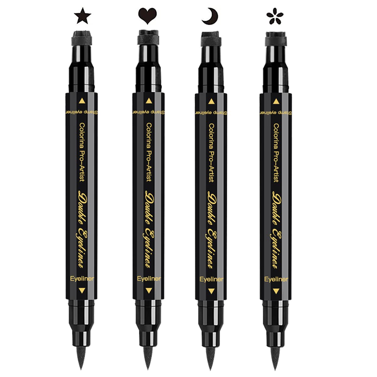 4 pack Eyeliner Stamp Set, Black Eyeliner Stamp, Waterproof Eyeliner All Day Long-Lasting Liquid Eyeliner Black & Smudge-proof Makeup Eye Liners (Heart+Flower+Star+ Moon)