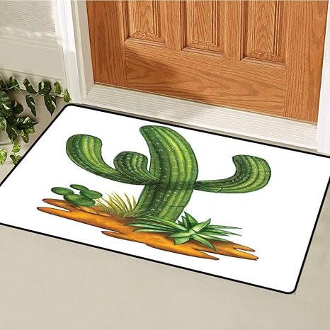 Amazon サボテンの入口屋外ドアマット乾燥した気候フローラサワロ植物多肉植物のイラスト南アメリカメキシコキャッチほこり雪と泥グリーンペールキャラメル 80x50cm 玄関マット オンライン通販