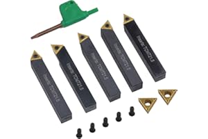 Jerax tools 3/8" Indexable Turning Tool Set with TCMT Carbide Inserts, 5 Pcs Set Metal Lathe Tools Inserts Bits with Carbide Inserts.