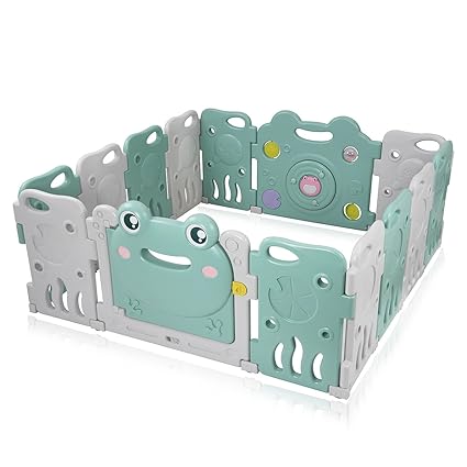 Baby Vivo Laufgitter Laufstall Baby Absperrgitter Krabbelgitter Schutzgitter für Kinder aus Kunststoff mit Tür und Spielzeug 