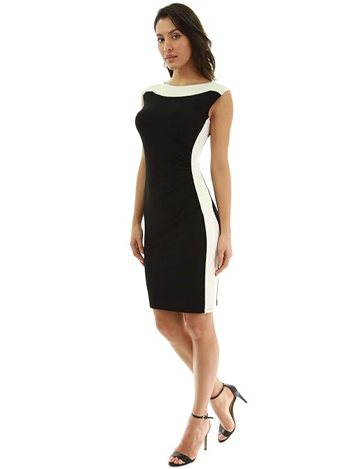 PattyBoutik Damen Bleistiftkleid mit U-Boot-Kontrast