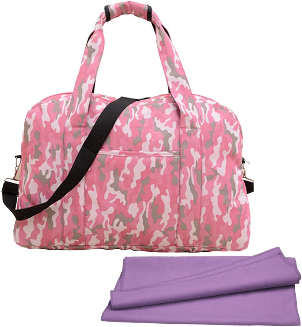 MyKazoe Gym Sports Travel 20" Tote Bag with Bonus Ultra Absorbent Sports Towel (Pink Camouflage)