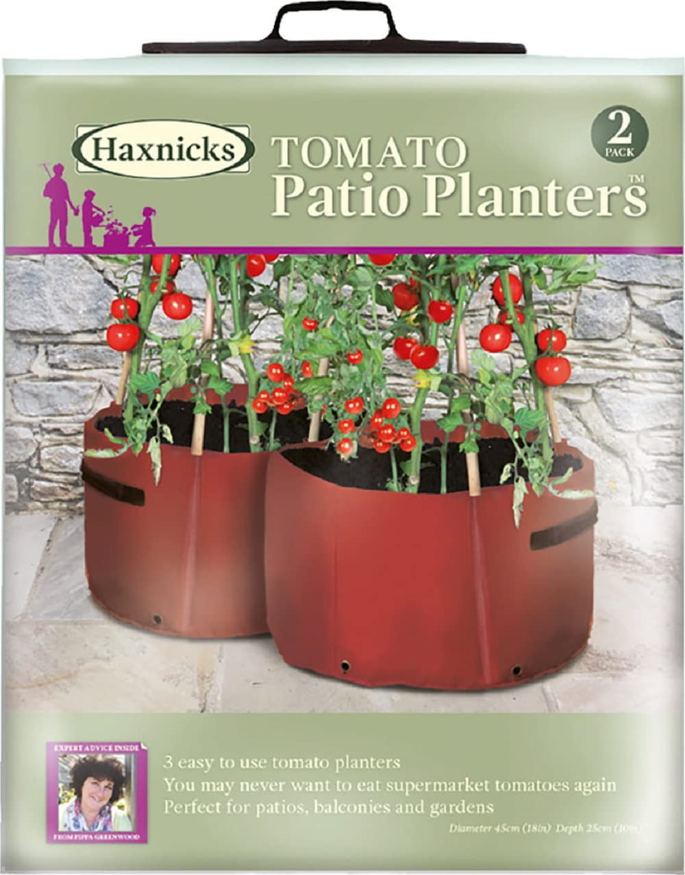 Haxnicks 2 x Tomato Patio Garden Planters | Easy To Use Cane Pockets | Effortless Plant Support| Large Climbing Cordon Tomatoes. | Pack Of 2, 55 x 35 x 35 cm | Planter250101