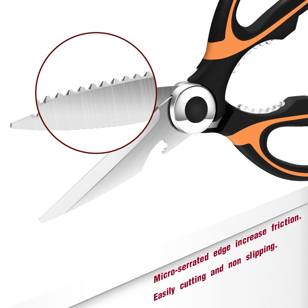Kitchen Shears, Naxxlab Stainless Steel Multi-Purpose Heavy Duty Kitchen Scissors, Cooking Scissors with Bottle Opener Sacle Scraper Function 8 Inch (Orange & Black)