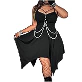 BEAUDRM Women's Plus Size Gothic Dress Halloween Grunge Punk Chain Ruched Flowy Going Out Party Club Rave Mini Dresses