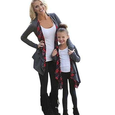 LUCKDE Mutter und Tochter Kleid, Familien Kleidung Plaid Cardigan Outwear Mantel Matching Outfits Mother Daughter Family Part